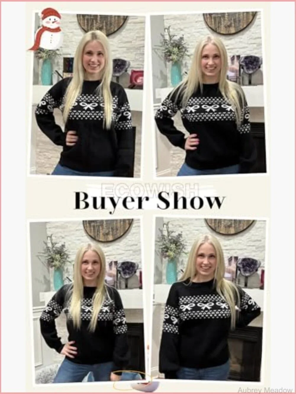 Crew Neck Pullover Sweater Women Long Sleeve Knit Tops Bow Decor